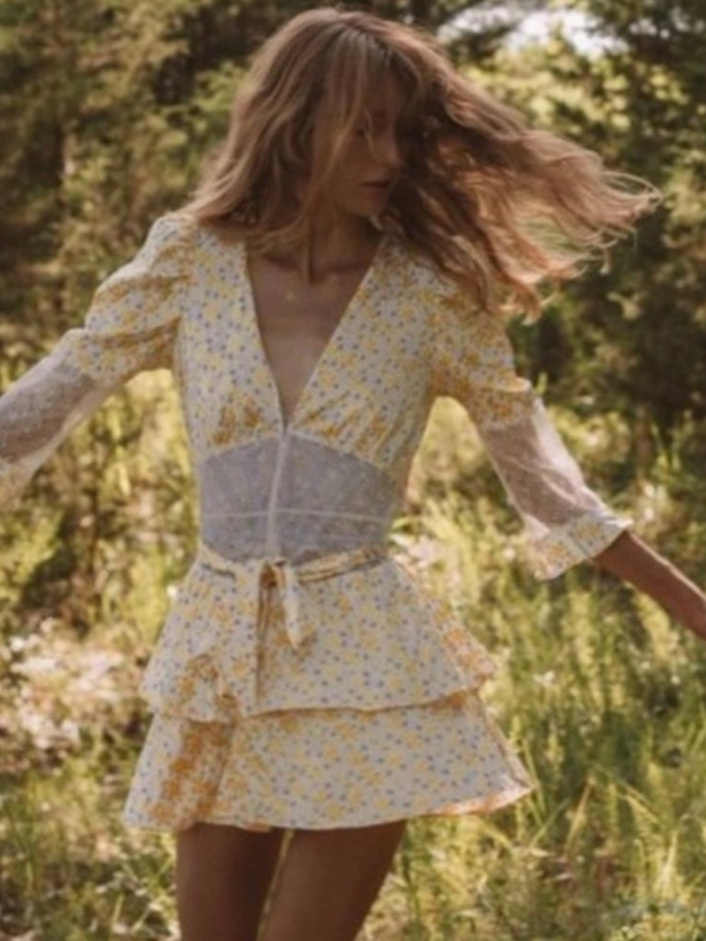 NWT For Love and Lemons Yellow Floral Daffodil Lace Robe Dress L - Picture 15 of 16
